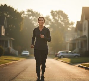 Morning walker embodying daily movement for weight maintenance.