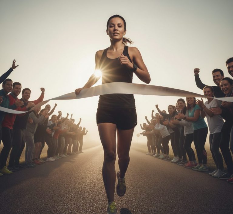 Symbolic finish line scene showing weight maintenance as a continuing journey.